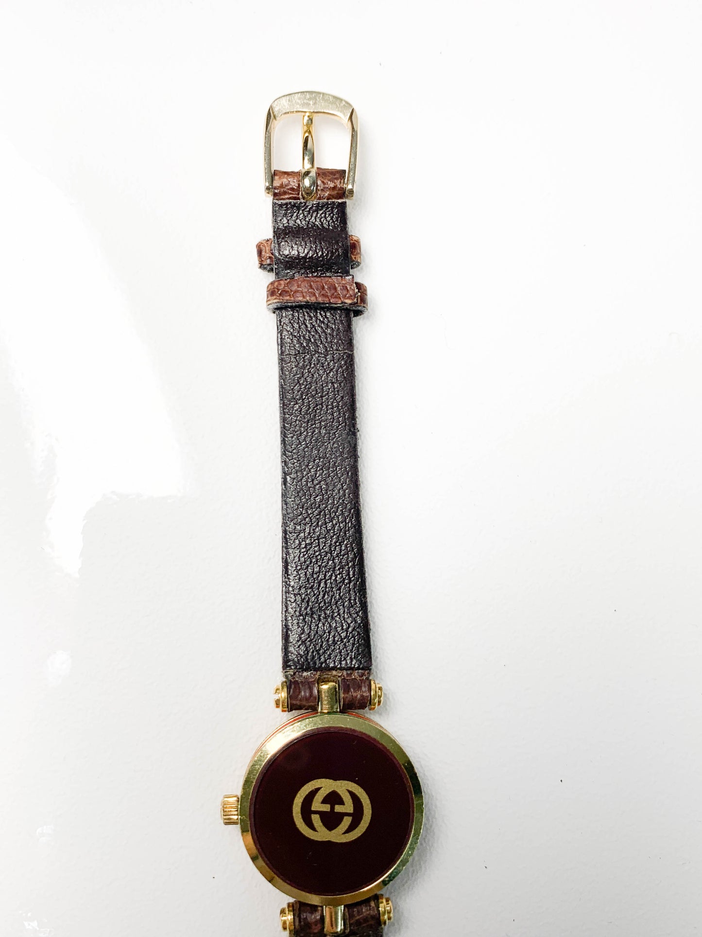 Rare Women Gucci Gold tone brown leather watch - 210224