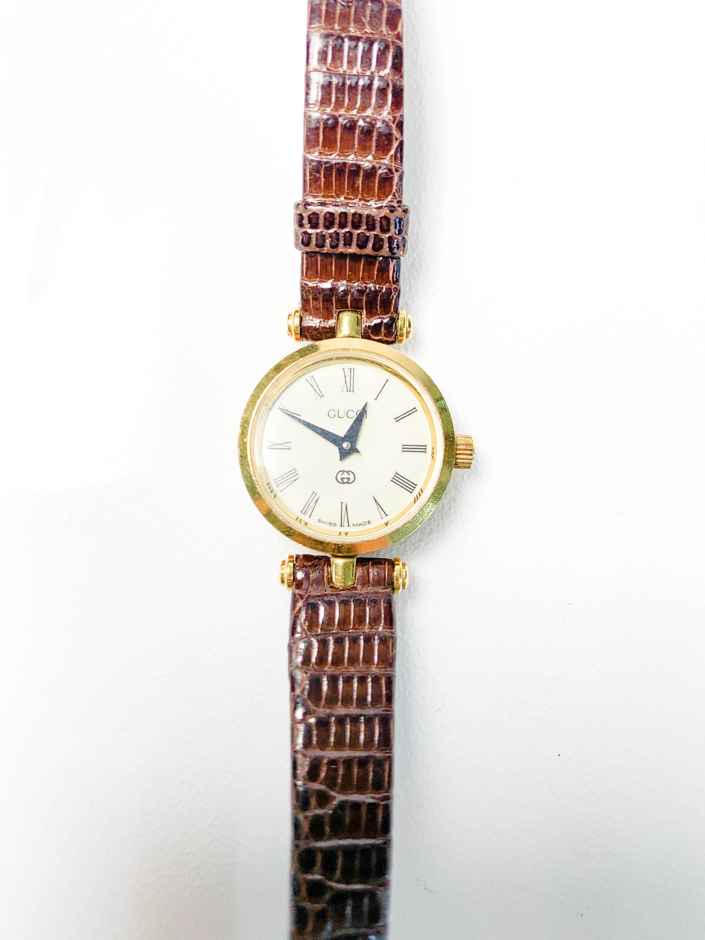 Rare Women Gucci Gold tone brown leather watch - 210224