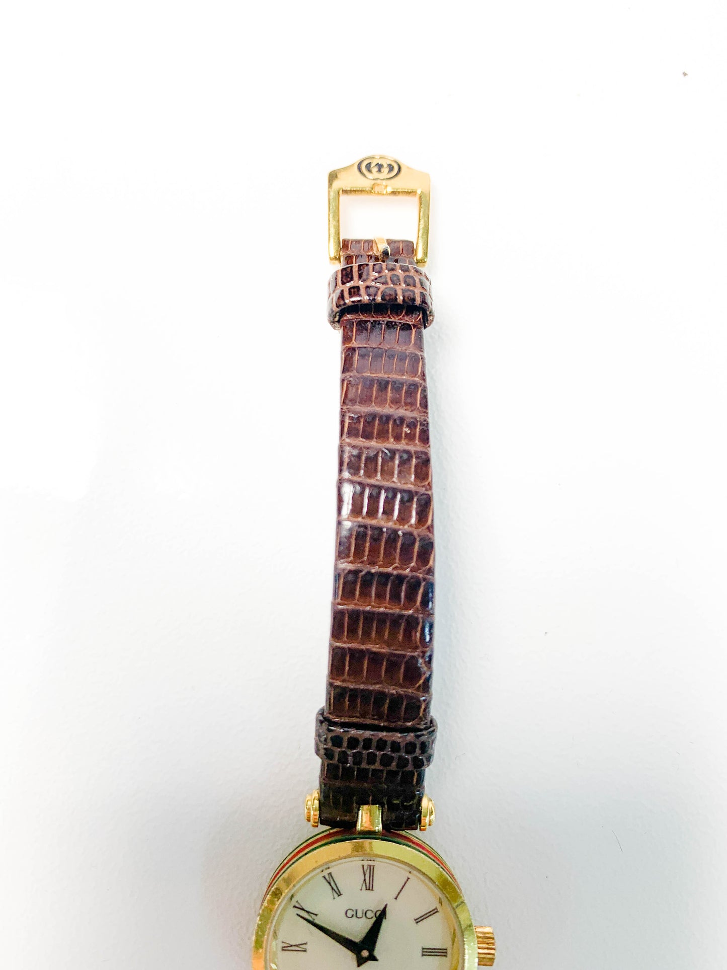 Rare Women Gucci Gold tone brown leather watch - 210224