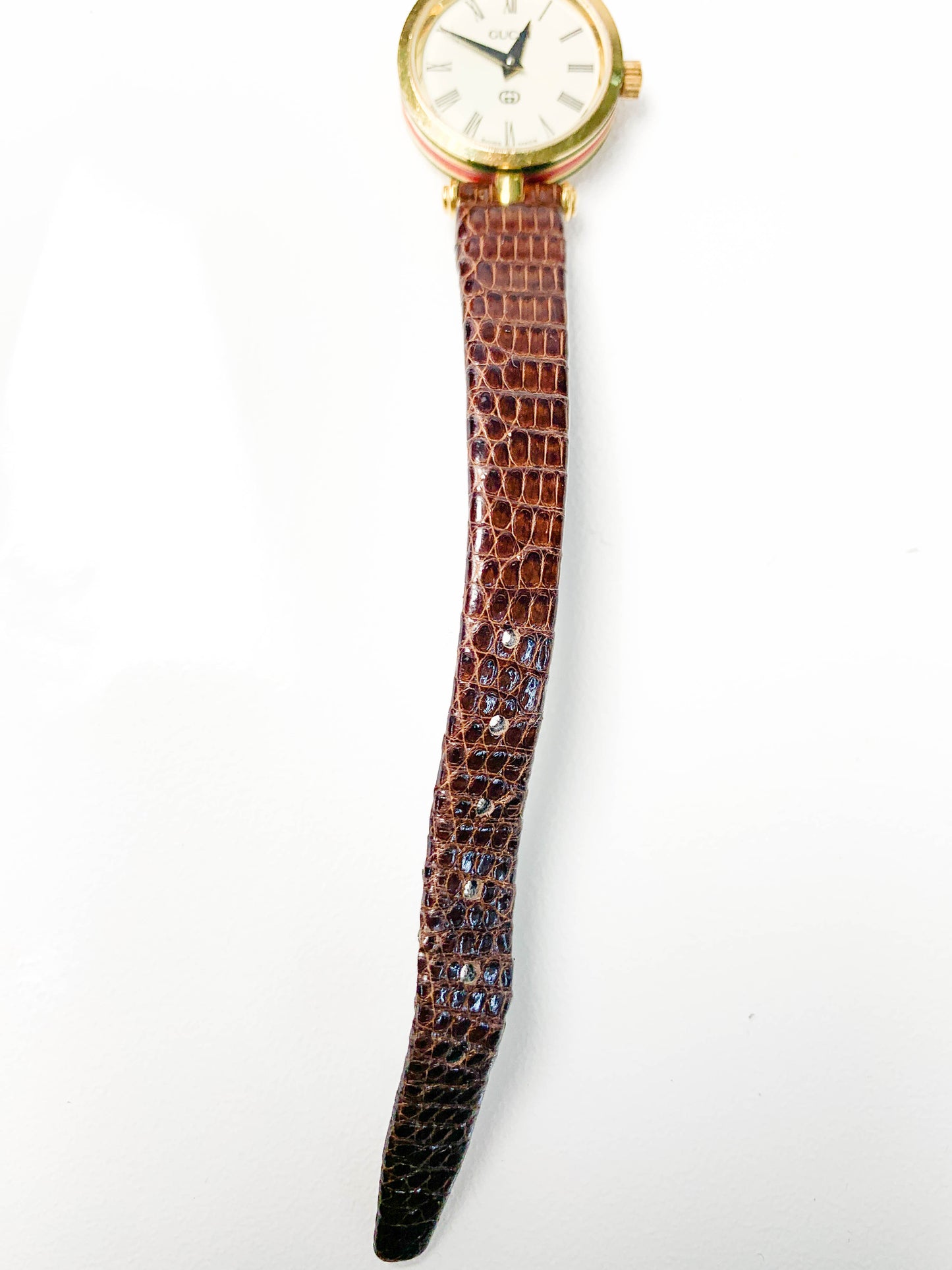 Rare Women Gucci Gold tone brown leather watch - 210224