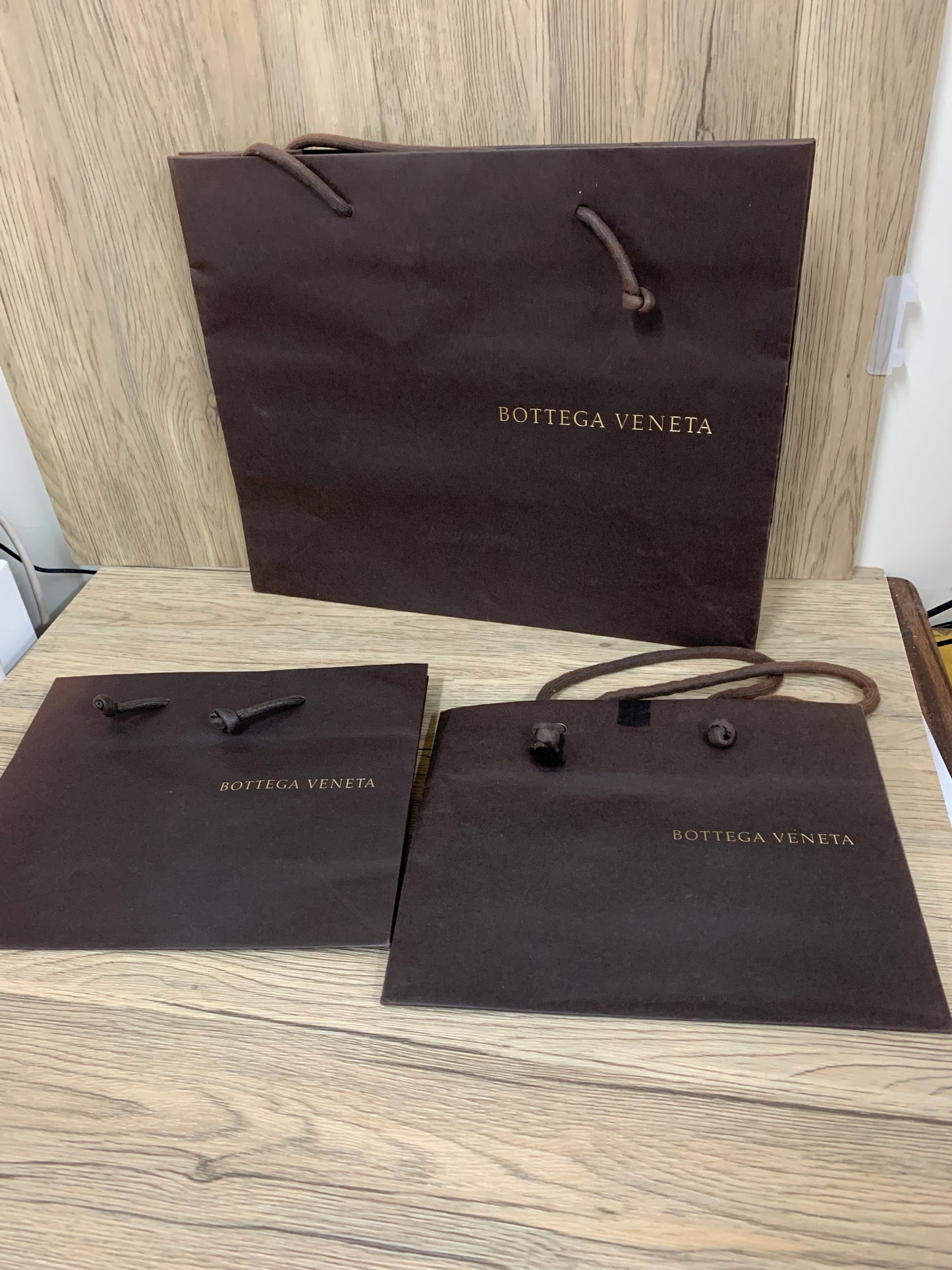 Authentic Bottega veneta bv paper bag x 3 set brown for gift wallet cosmetic handbag