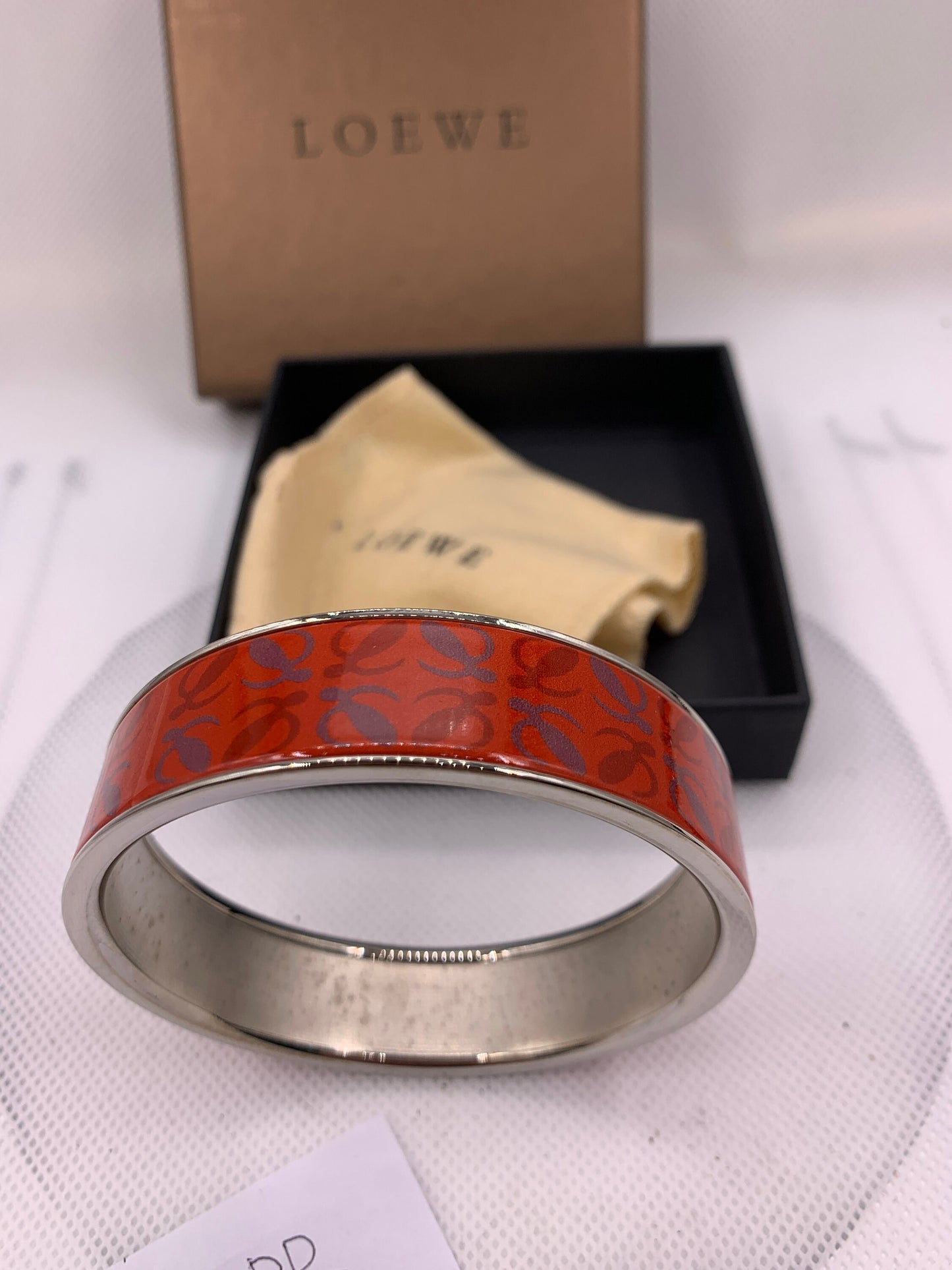 Authentic LOEWE Red Silver bangle Bracelet 2.5" diameter - APR