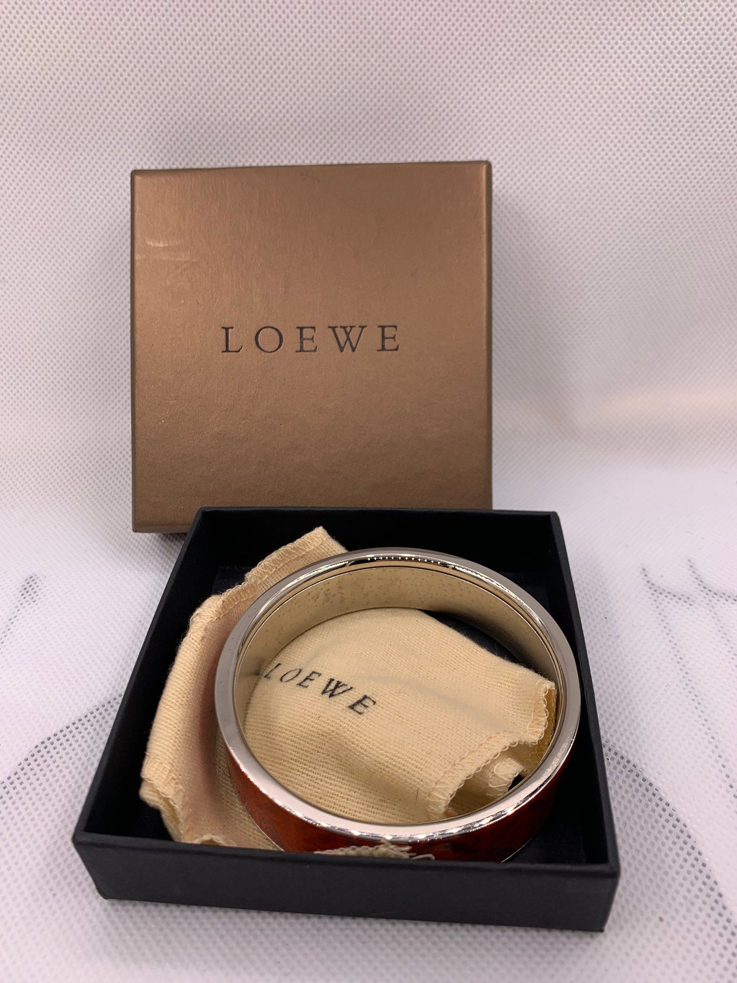 Authentic LOEWE Red Silver bangle Bracelet 2.5" diameter - APR