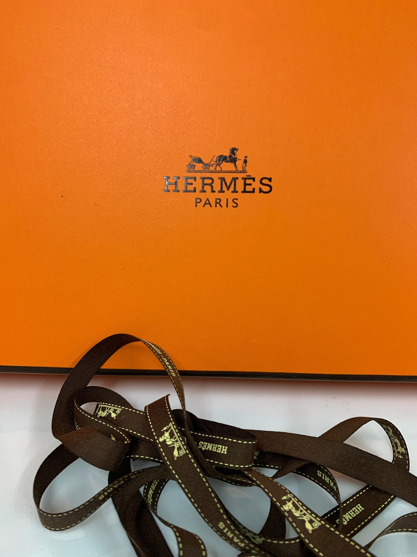 Hermes Paris Gift Box with paper bag ribbon 33W x 22H x 4 D