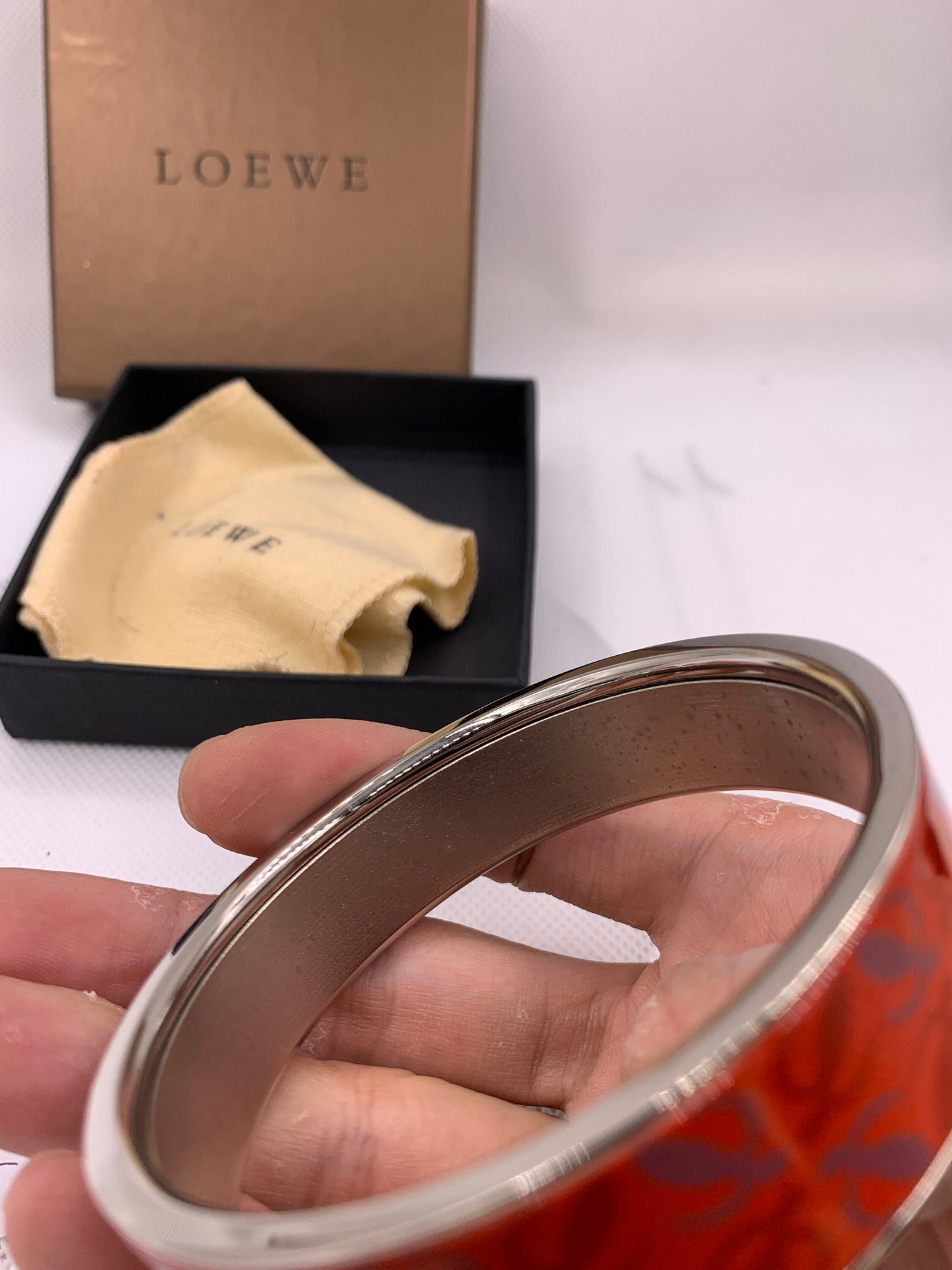 Authentic LOEWE Red Silver bangle Bracelet 2.5" diameter - APR