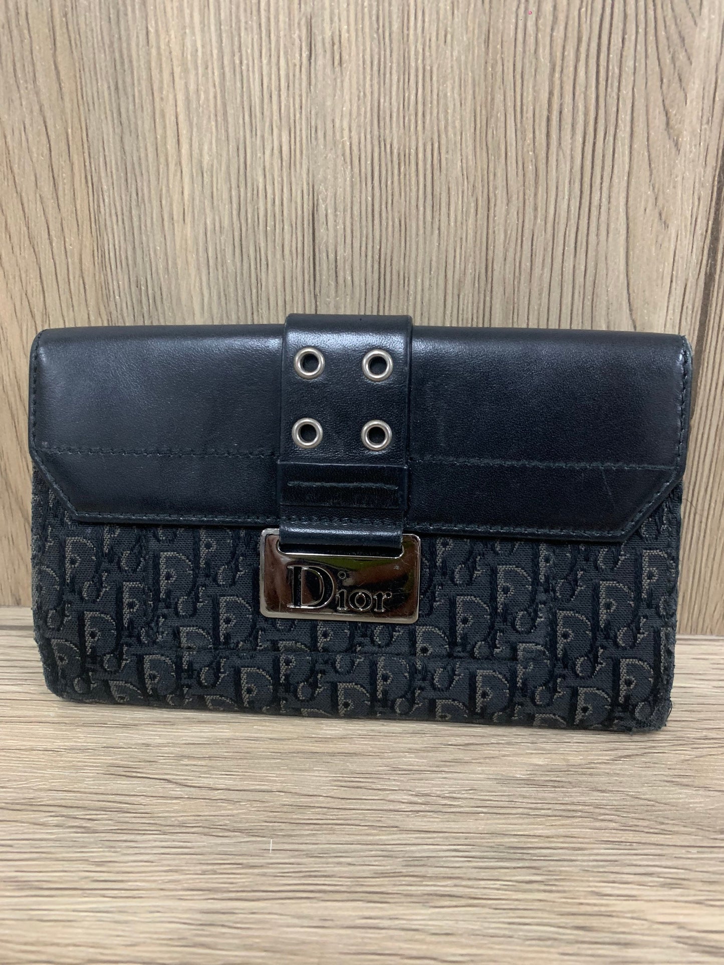 Christian Dior sheepskin dark Black wallet 16w x 11H (13 Jun 22 BBW31)