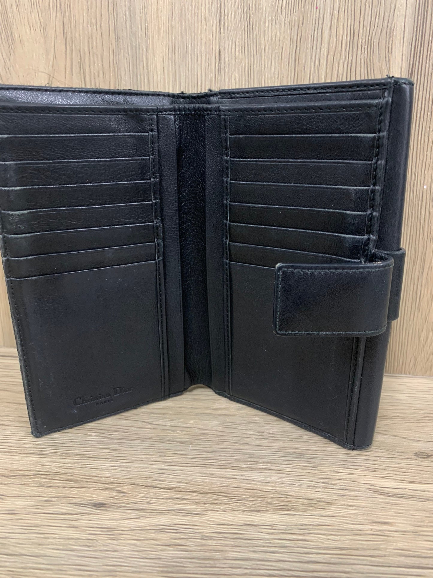 Christian Dior sheepskin dark Black wallet 16w x 11H (13 Jun 22 BBW31)
