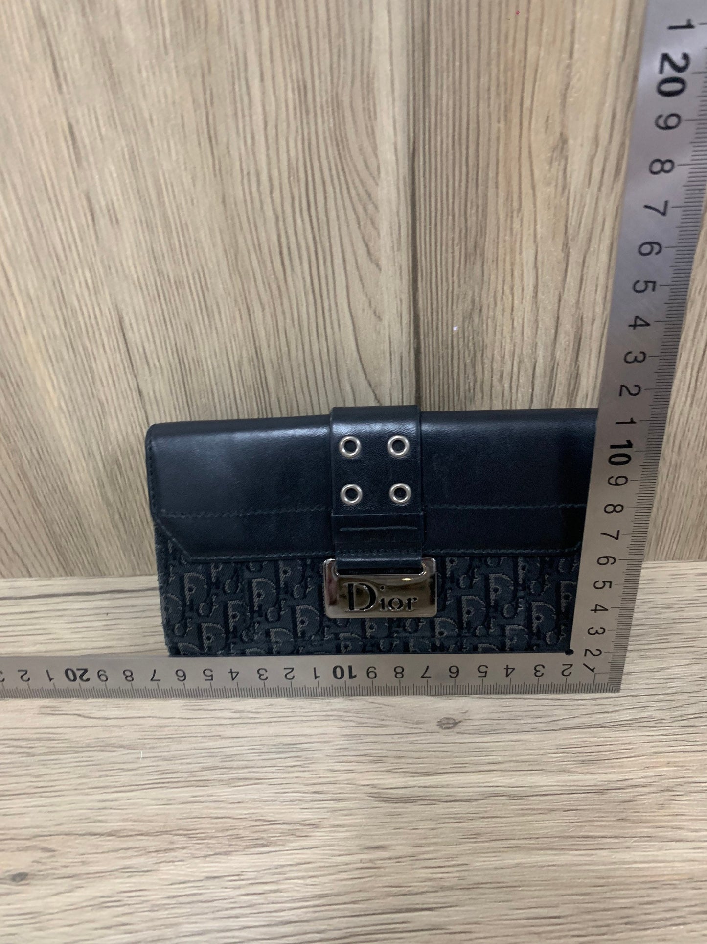 Christian Dior sheepskin dark Black wallet 16w x 11H (13 Jun 22 BBW31)