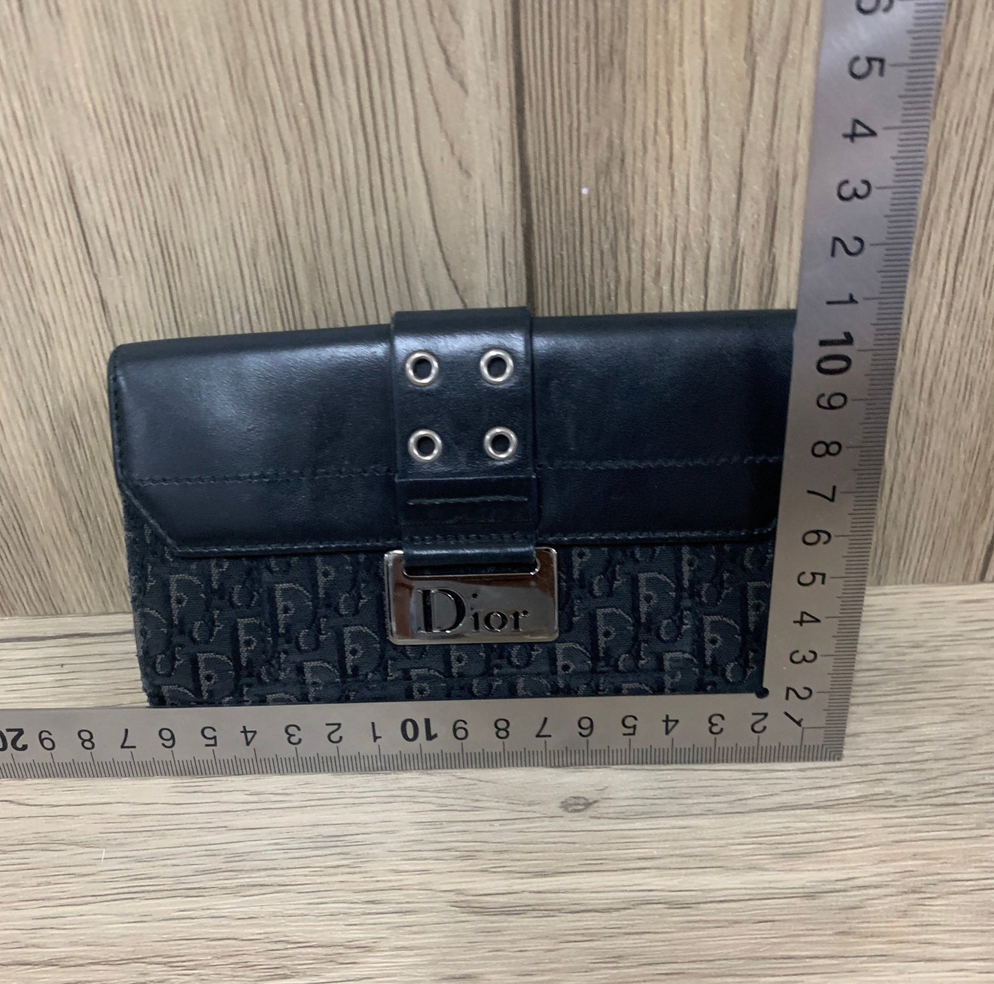 Christian Dior sheepskin dark Black wallet 16w x 11H (13 Jun 22 BBW31)