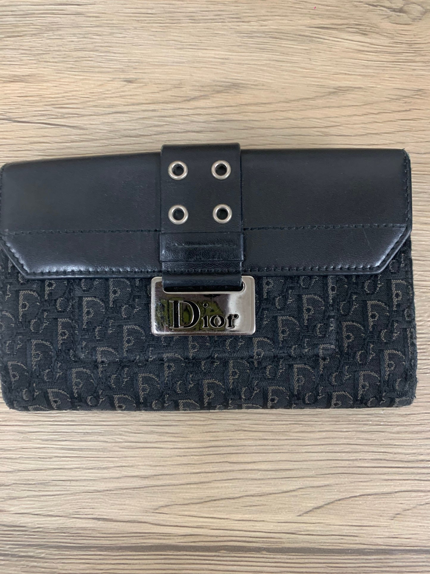 Christian Dior sheepskin dark Black wallet 16w x 11H (13 Jun 22 BBW31)
