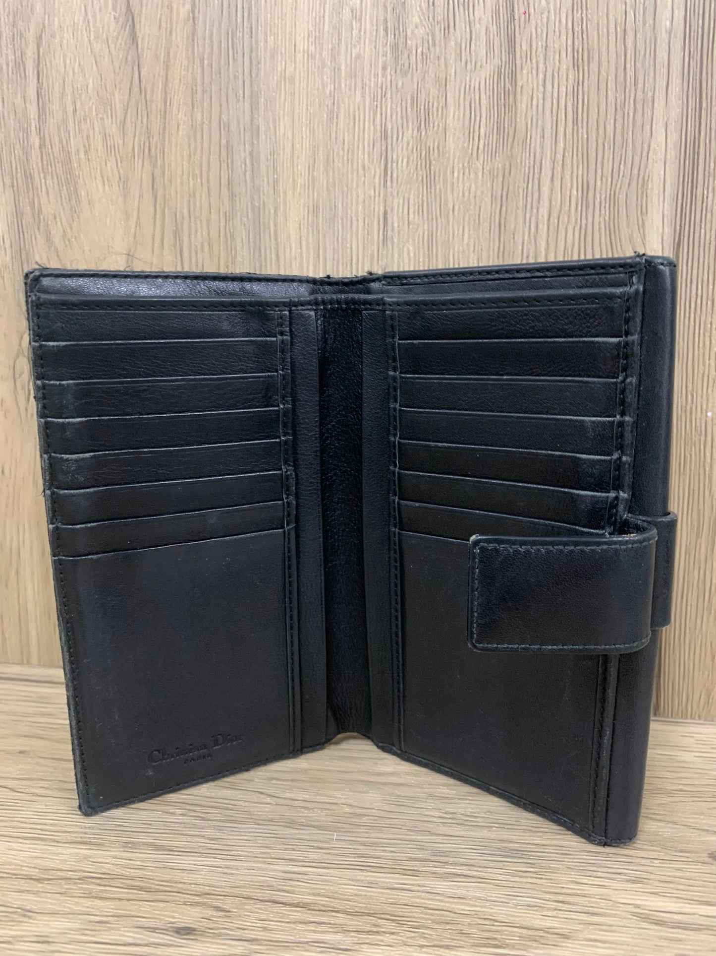 Christian Dior sheepskin dark Black wallet 16w x 11H (13 Jun 22 BBW31)