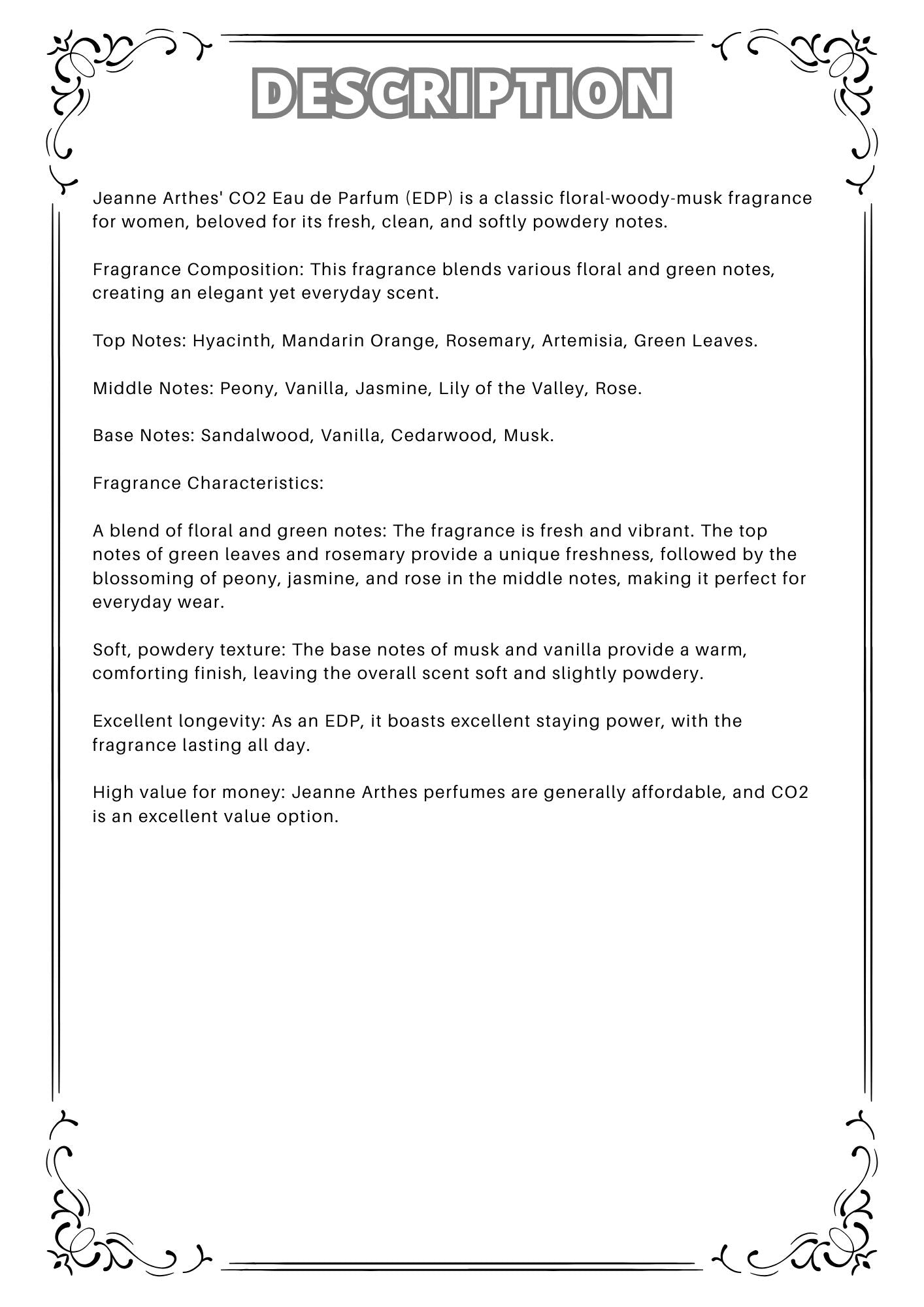 W37 - CO2 edp Jeanne arthes Travel Spray 2ml, 5ml, 10ml  珍妮·阿瑟斯淡香水 分裝瓶