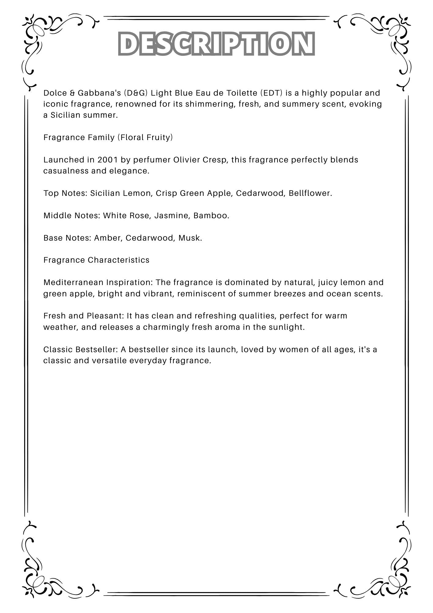 W39 - D & G light blue EDT Travel Spray 2ml, 5ml, 10ml  淺藍淡香水 分裝瓶