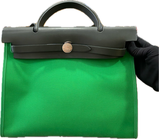 Hermes herbag 31 canvas handbag bag Black and green handbag shoulder bag