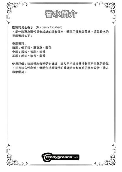 M30 - Men 男士 巴寶莉男士香水 Burberry for Men Travel Spray 2ml, 5ml, 10ml 體驗裝