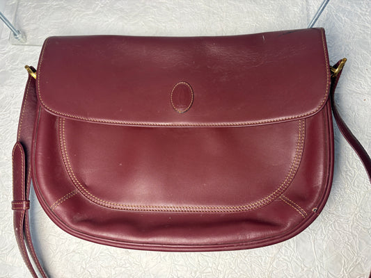 Auth Cariter handbag maroon shoulder bag  - cartier