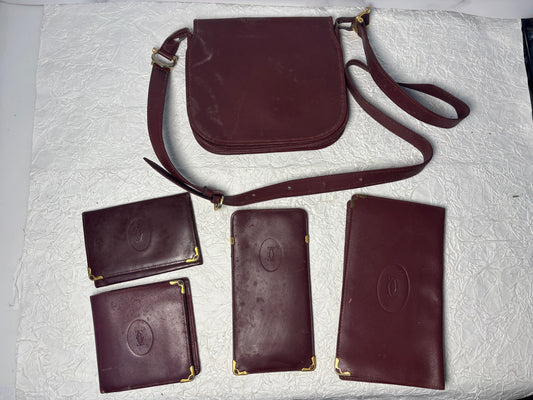 Auth Cariter handbag maroon wallet bag lot 5 set  - cartier