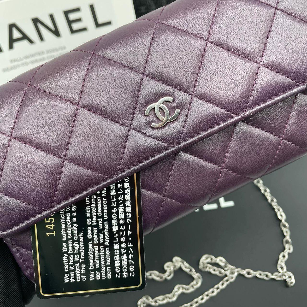 220824-4 CHANEL Chanel CF grape Purple sheepskin flip wallet