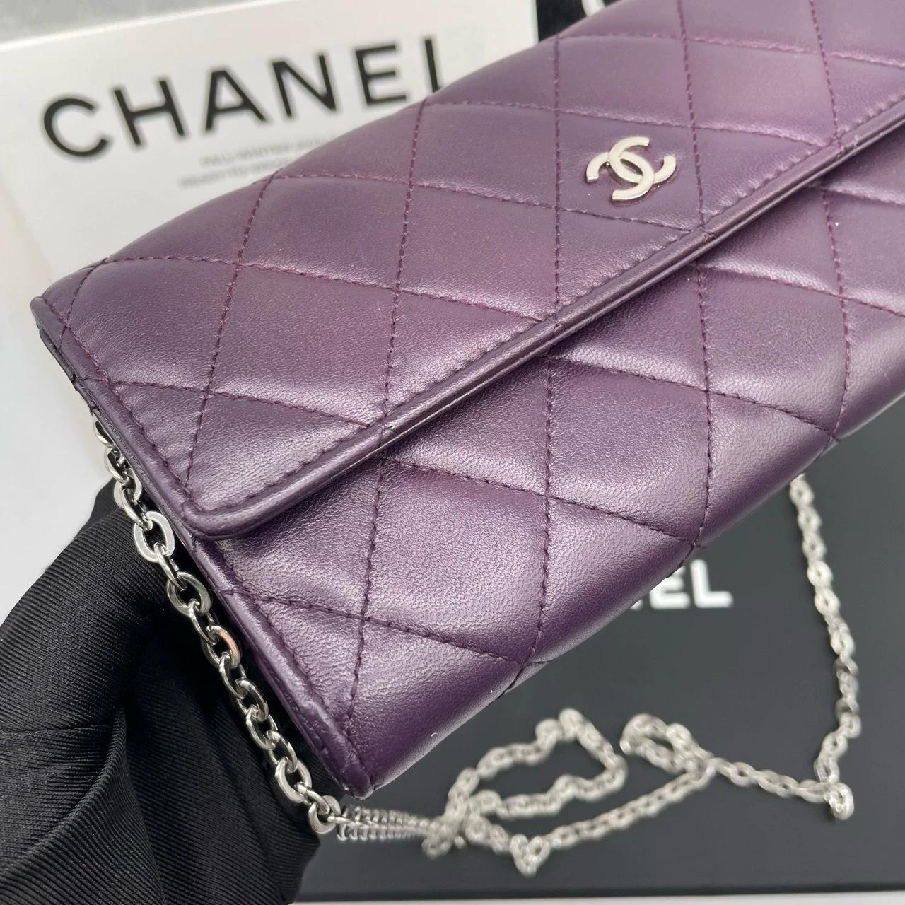 220824-4 CHANEL Chanel CF grape Purple sheepskin flip wallet