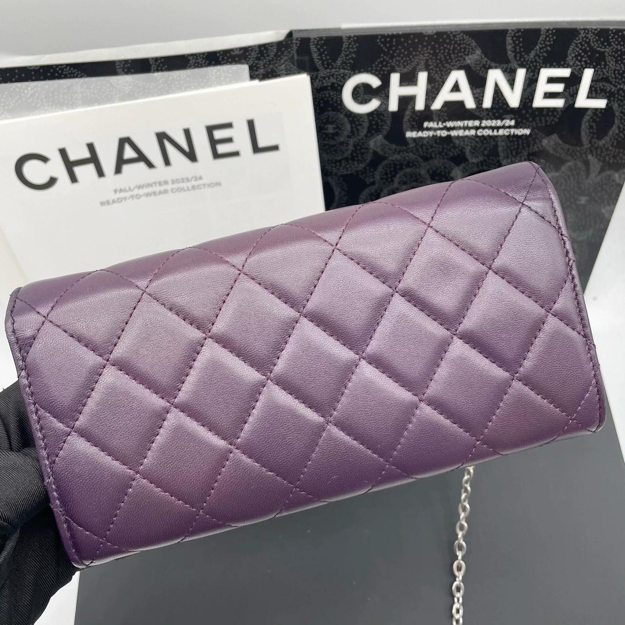 220824-4 CHANEL Chanel CF grape Purple sheepskin flip wallet