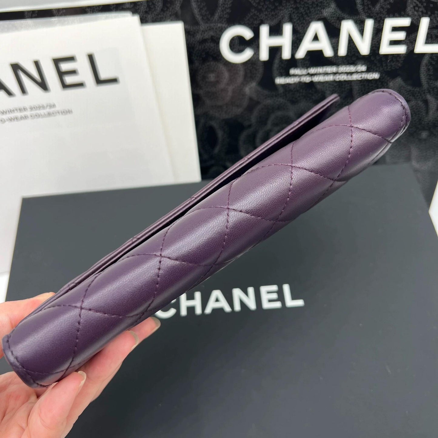 220824-4 CHANEL Chanel CF grape Purple sheepskin flip wallet