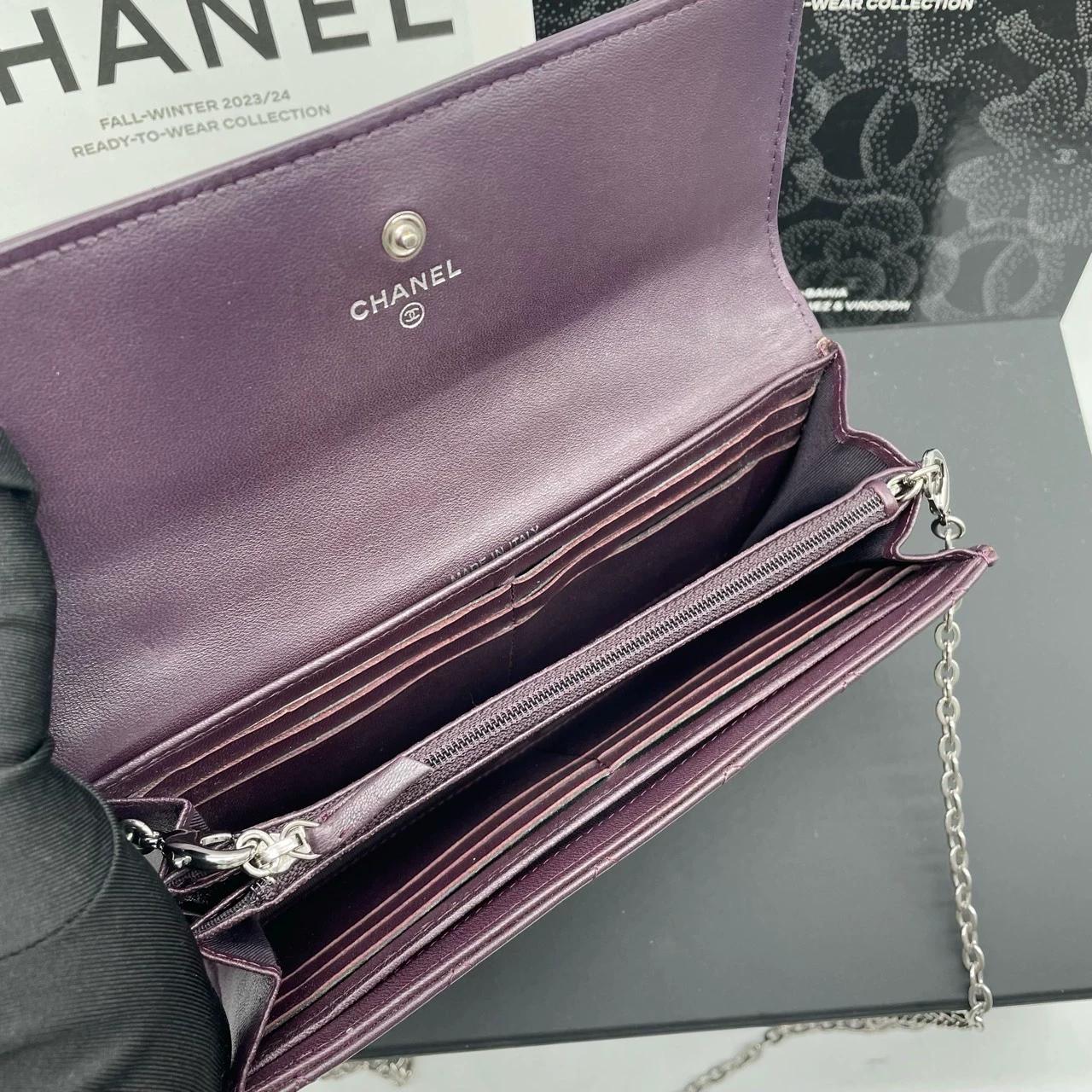 220824-4 CHANEL Chanel CF grape Purple sheepskin flip wallet