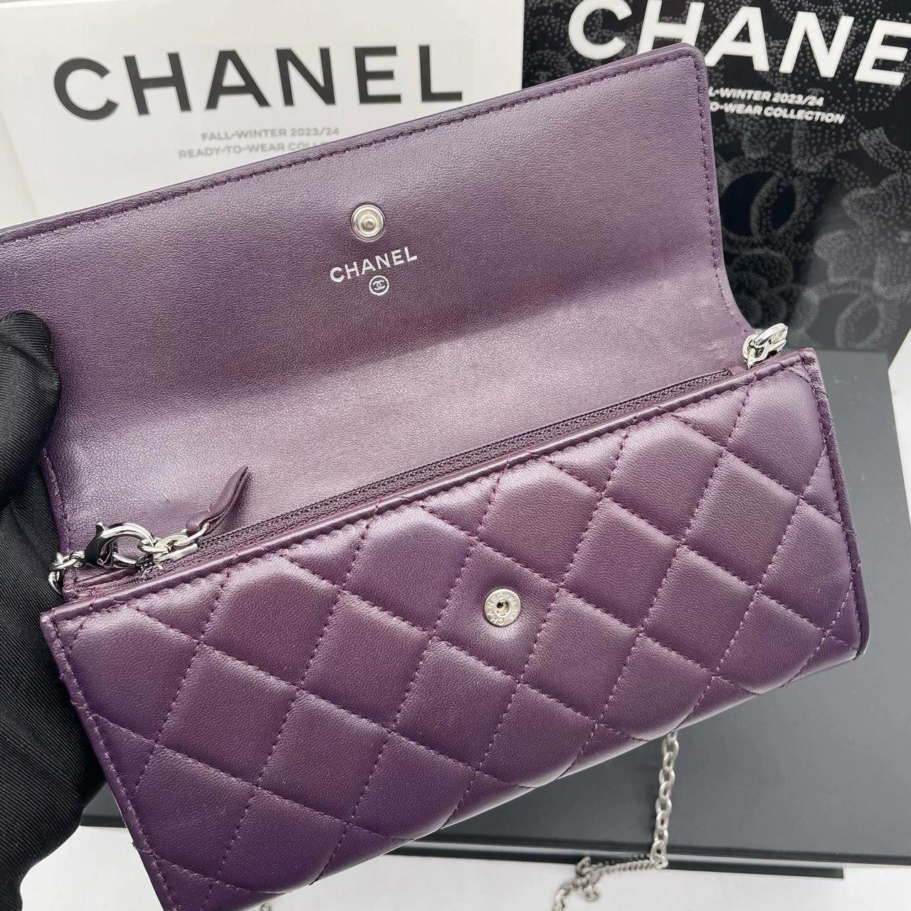 220824-4 CHANEL Chanel CF grape Purple sheepskin flip wallet