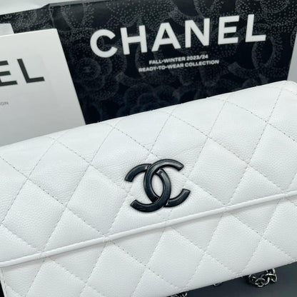 220824-5 CHANEL Chanel CF black and white lychee cowhide flip wallet