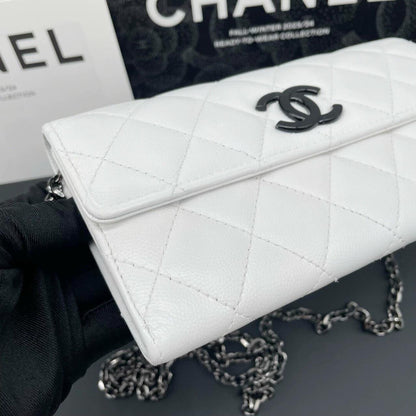 220824-5 CHANEL Chanel CF black and white lychee cowhide flip wallet