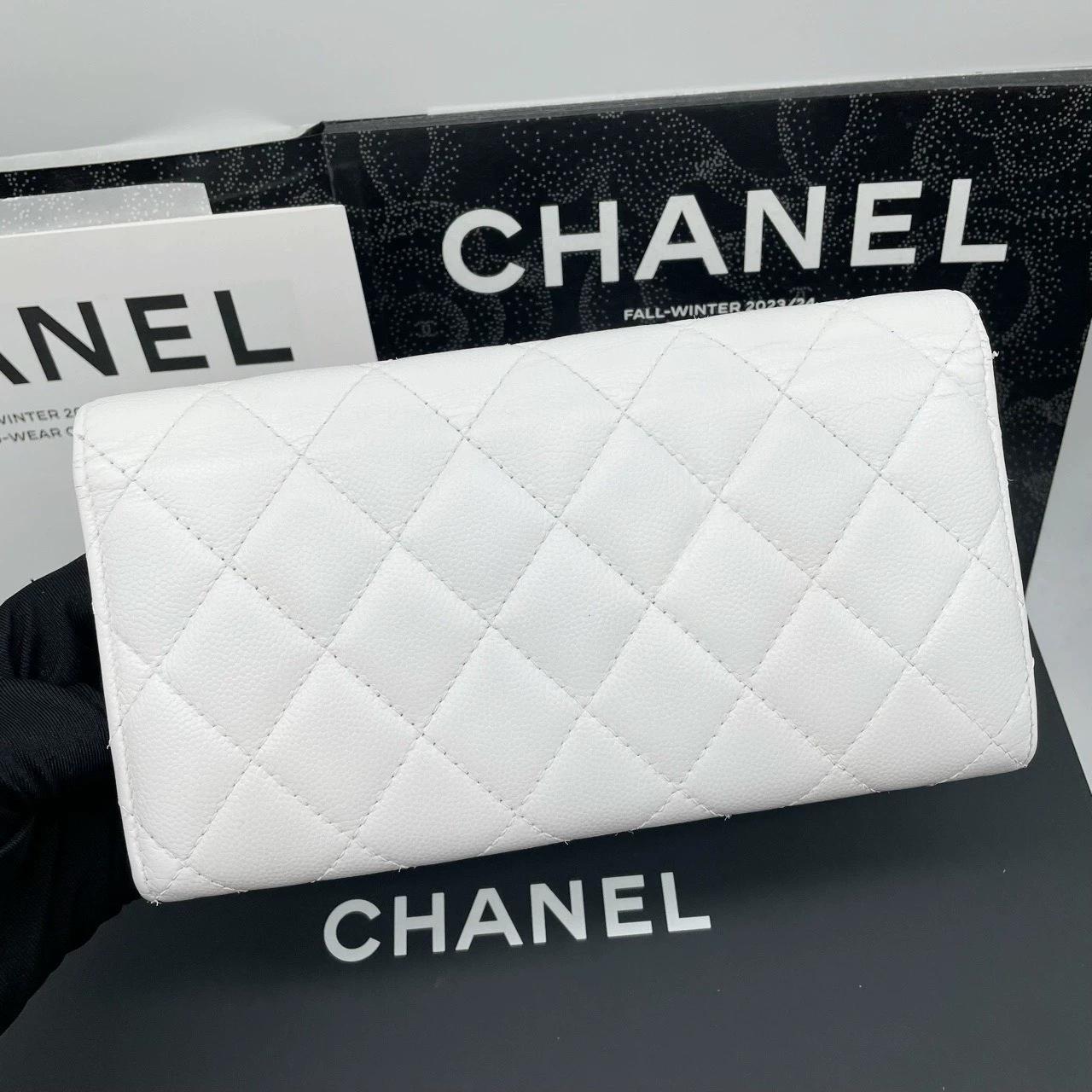 220824-5 CHANEL Chanel CF black and white lychee cowhide flip wallet