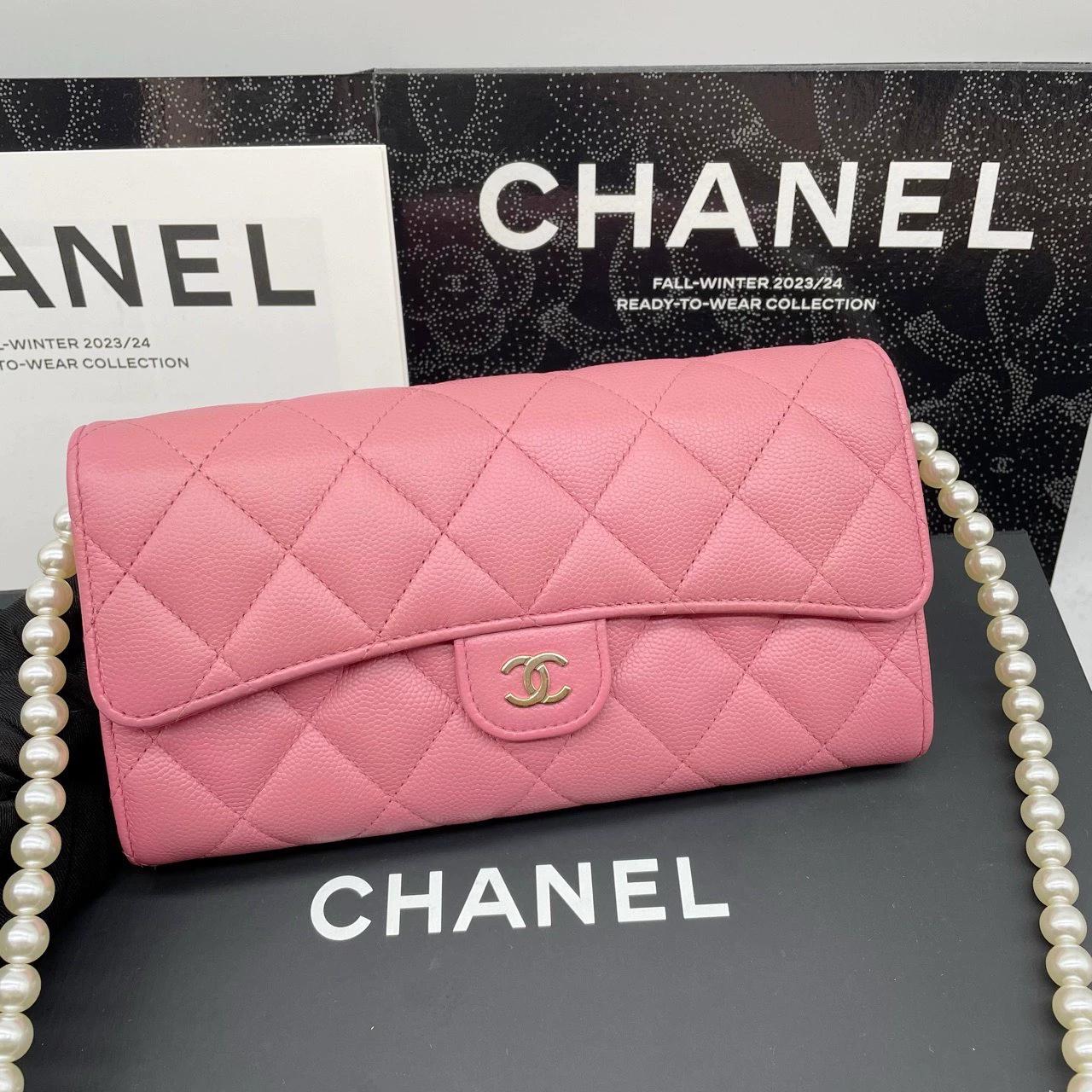 220824-7 CHANEL Chanel CF Pink Golden Duck Cavai Sauce Crucket Flip Wallet