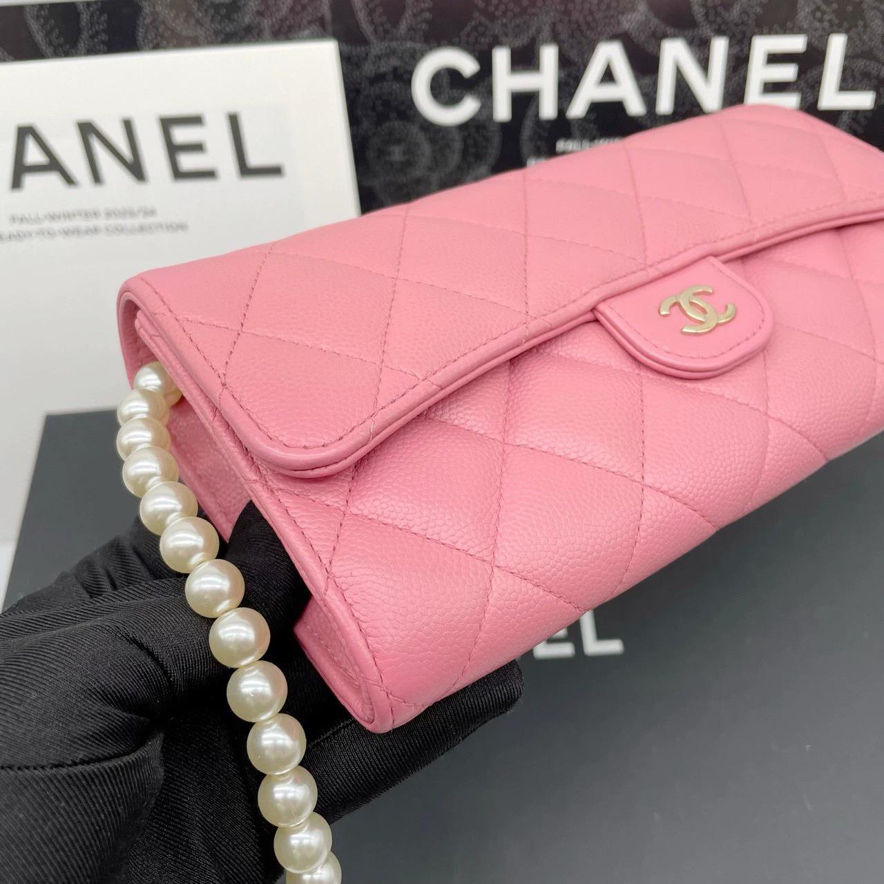 220824-7 CHANEL Chanel CF Pink Golden Duck Cavai Sauce Crucket Flip Wallet