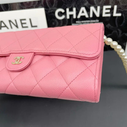 220824-7 CHANEL Chanel CF Pink Golden Duck Cavai Sauce Crucket Flip Wallet