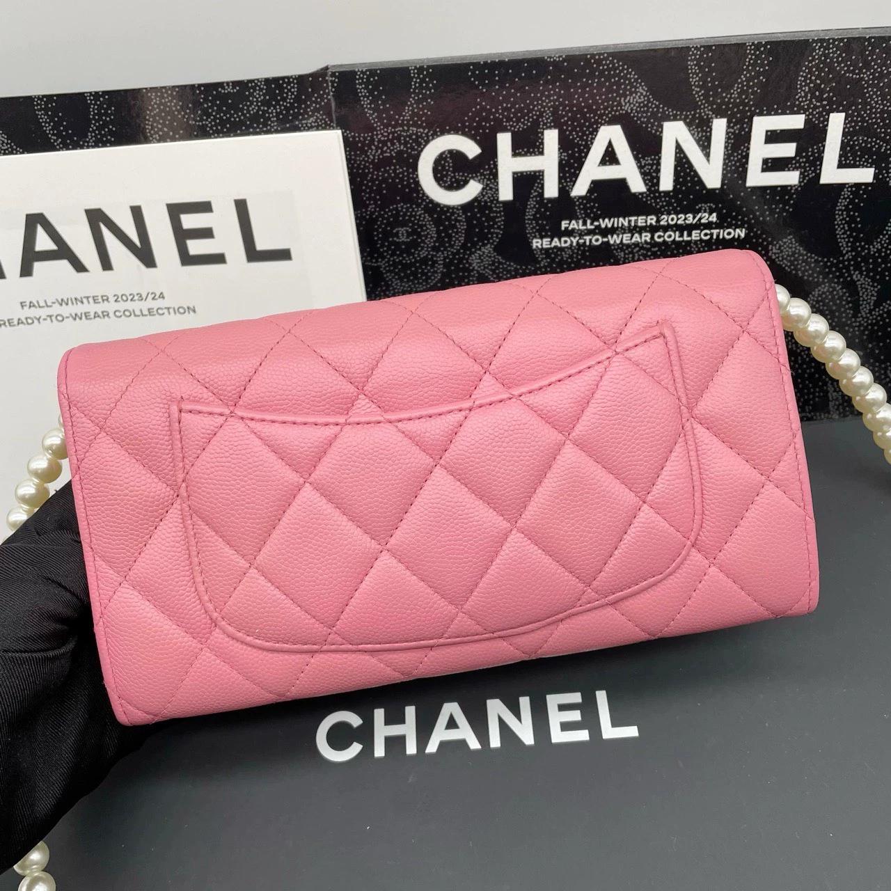 220824-7 CHANEL Chanel CF Pink Golden Duck Cavai Sauce Crucket Flip Wallet