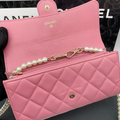 220824-7 CHANEL Chanel CF Pink Golden Duck Cavai Sauce Crucket Flip Wallet