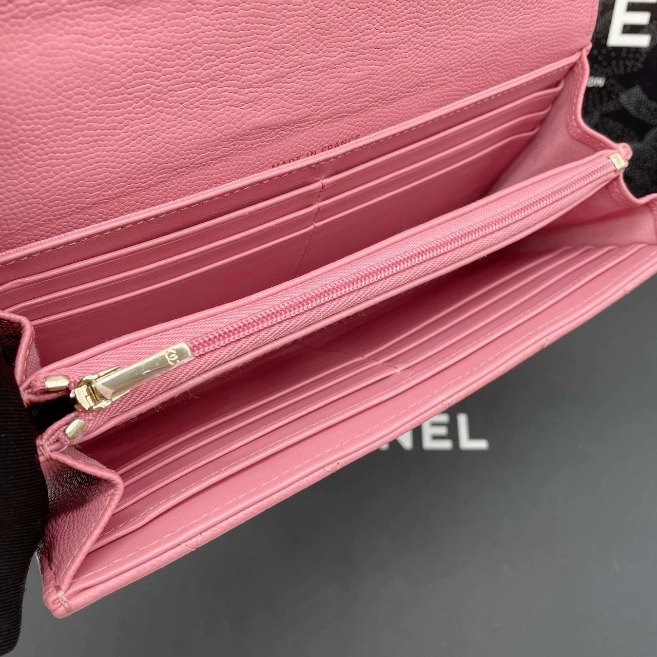 220824-7 CHANEL Chanel CF Pink Golden Duck Cavai Sauce Crucket Flip Wallet