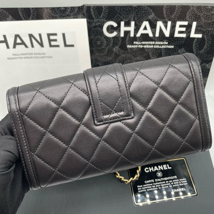 220824-8 CHANEL Chanel CF Black Gold Book Block Flinks Wallet