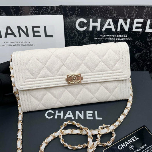 220824-10 CHANEL Chanel Leboy Platinum Litchi Leather Flip Wallet