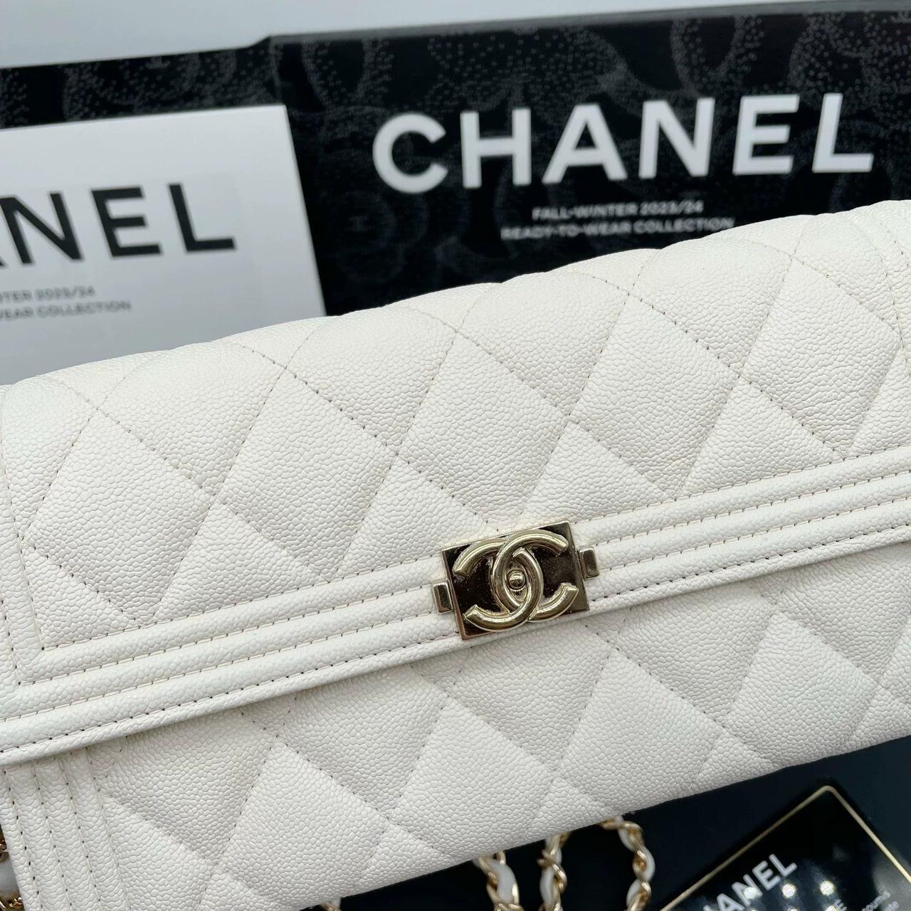 220824-10 CHANEL Chanel Leboy Platinum Litchi Leather Flip Wallet