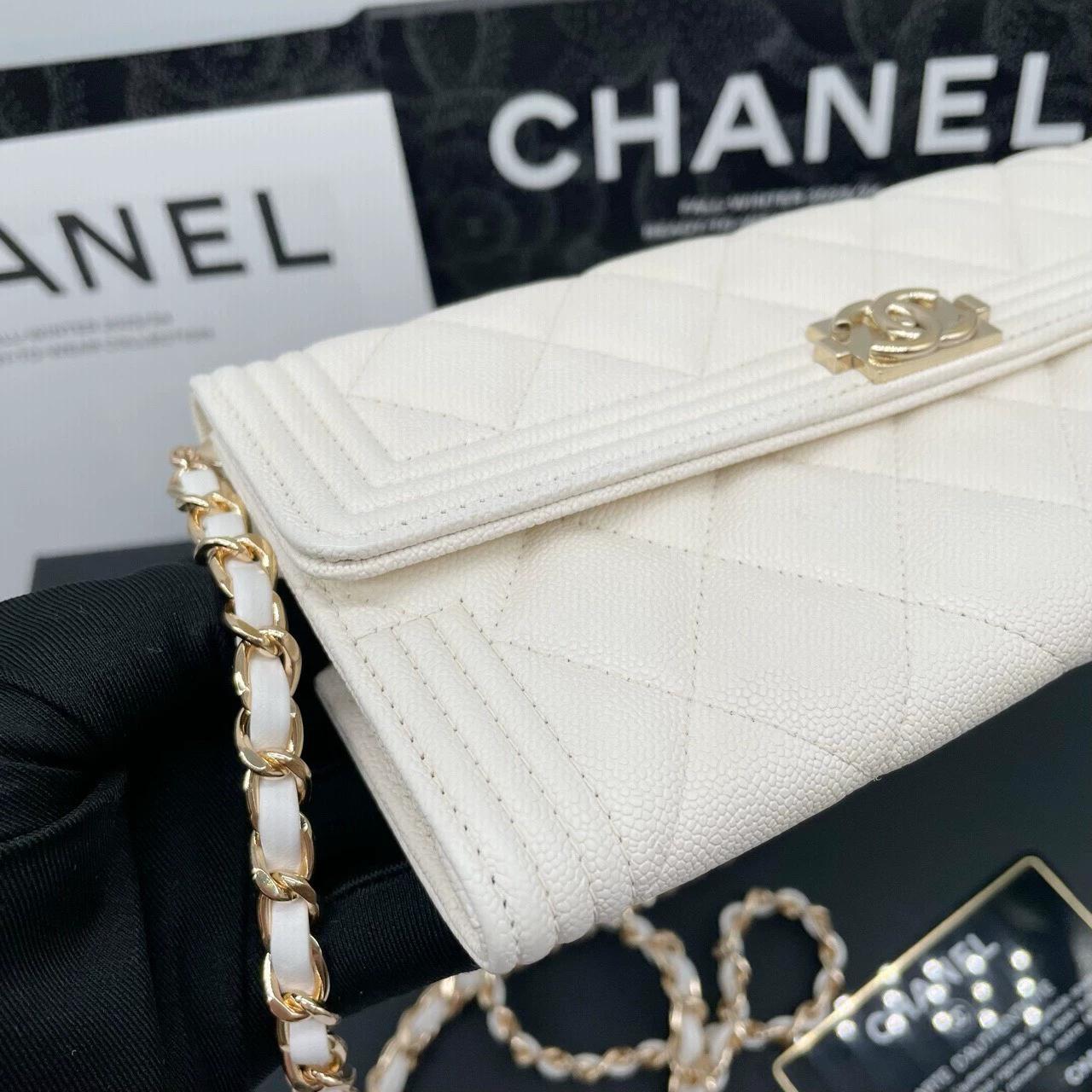 220824-10 CHANEL Chanel Leboy Platinum Litchi Leather Flip Wallet