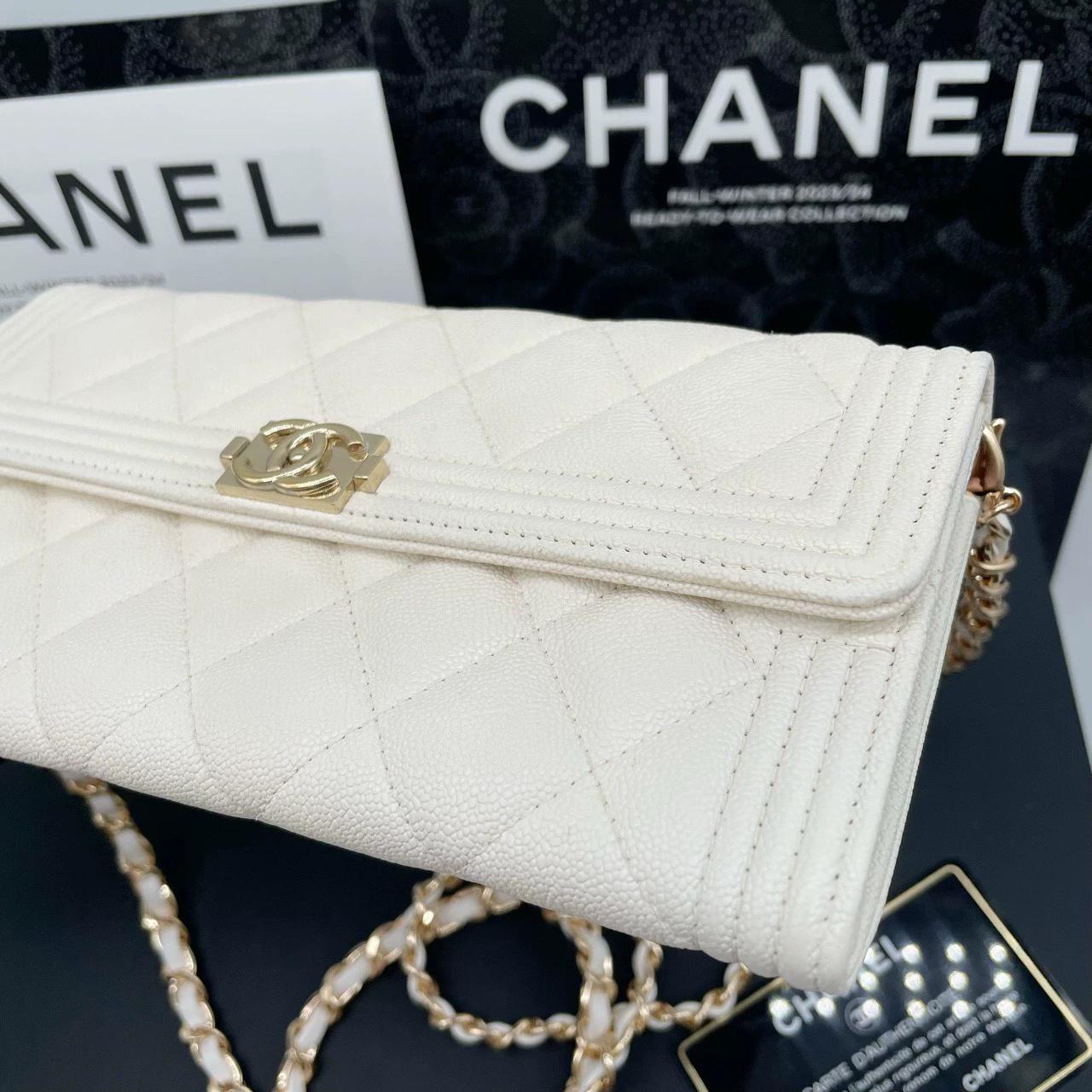 220824-10 CHANEL Chanel Leboy Platinum Litchi Leather Flip Wallet