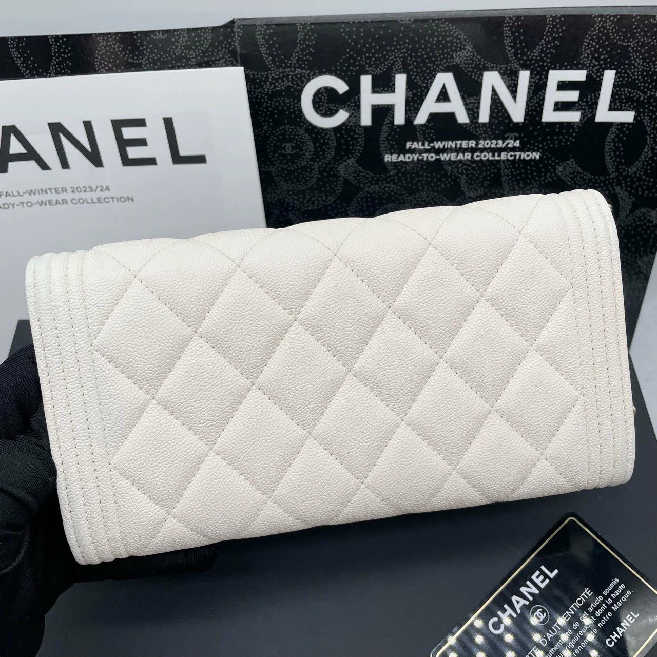 220824-10 CHANEL Chanel Leboy Platinum Litchi Leather Flip Wallet