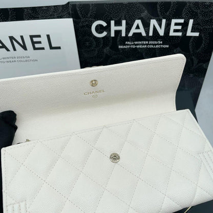 220824-10 CHANEL Chanel Leboy Platinum Litchi Leather Flip Wallet