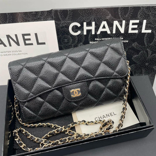 220824-11 CHANEL Chanel CF Black Golden Caviar Sauce Thirt -Found Wallet