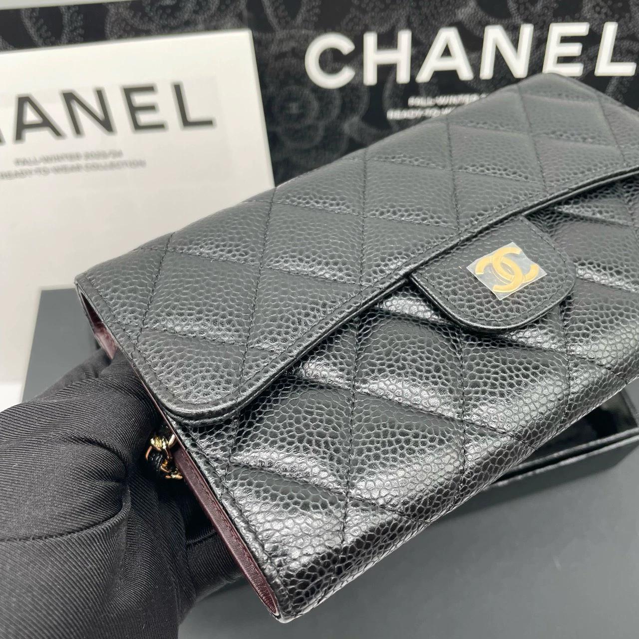 220824-11 CHANEL Chanel CF Black Golden Caviar Sauce Thirt -Found Wallet