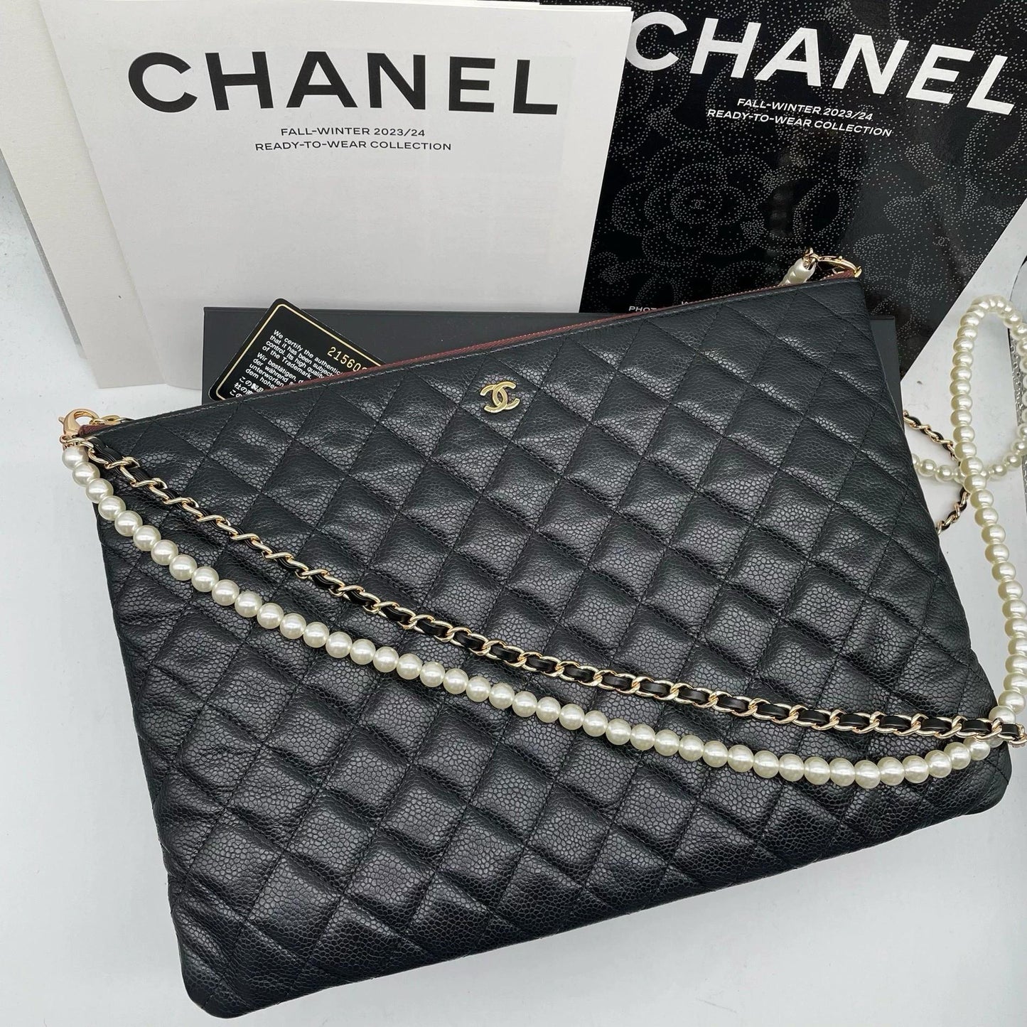 220824-14 CHANEL Chanel CF Black Gold lychee cavia caviar cowhide handbag