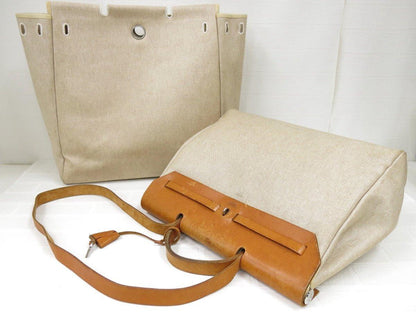 1809-japan2 Auth Hermes herbag brown Leather Shoulder Bag