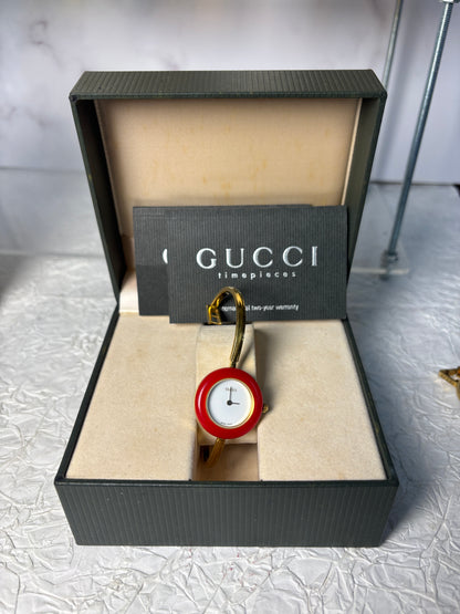 Auth Gucci Change Bezel Gold Women Watch with box Quartz Swiss Vintage