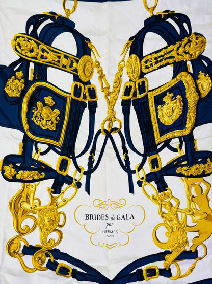 Auth Hermes Scarf Silk Navy 90 x 90cm  - 070524