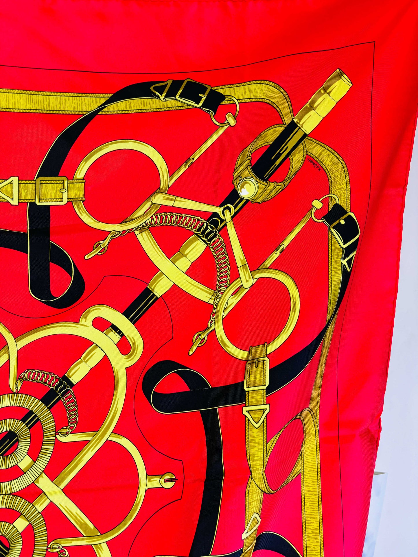 Auth Hermes Scarf Silk Red 90 x 90cm Good cond - 070524